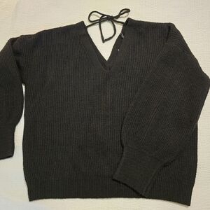 Pink Rose Black V-Neck Sweater